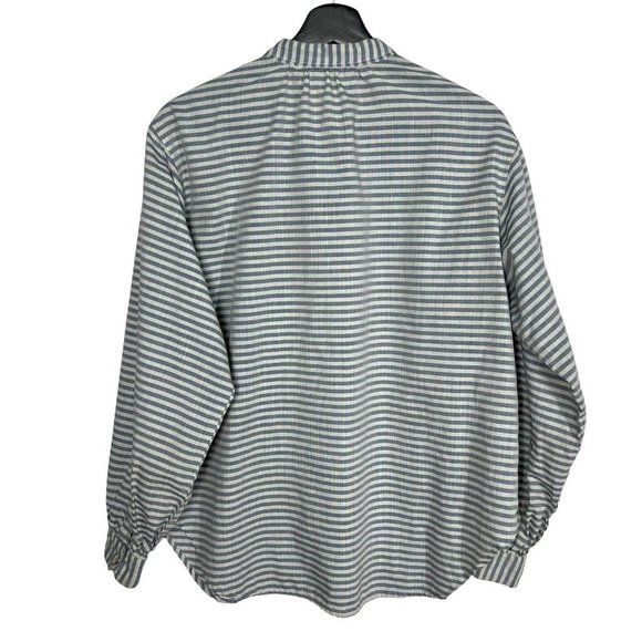 Vintage 90s Grey Stripe Button Up Long Sleeve Top Large - Picture 2 of 6